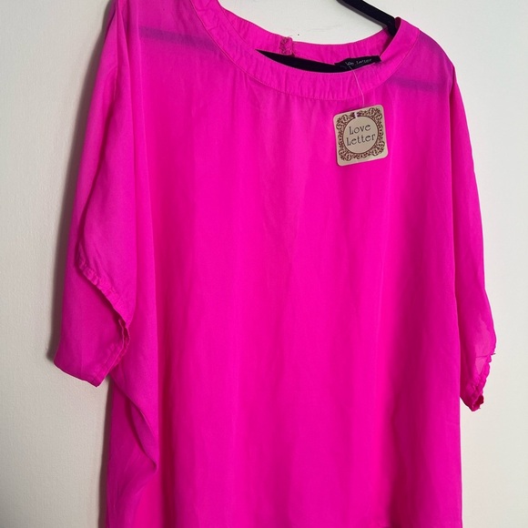 Love Letter Womens Vibrant Pink Blouse Open Back 3XL Sheer Summer Casual Preppy - Picture 2 of 9